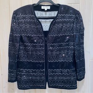 St. John Evening Metallic Zip Front Knit Jacket Size 14